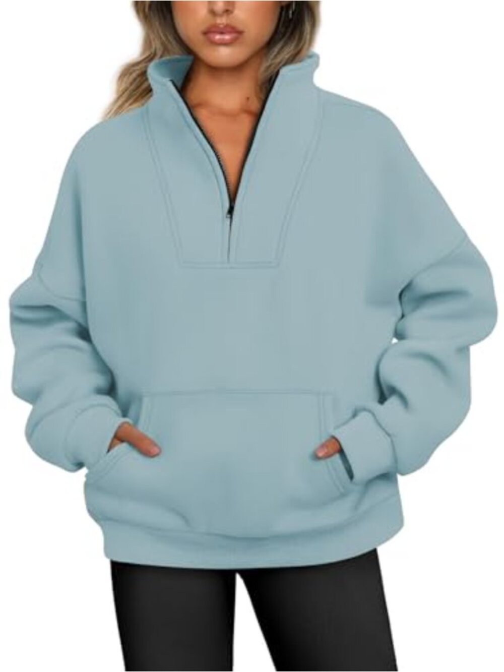 Women's Half Zip Fleece Lined Pullover Sweatshirt Oversized Long Sleeve
